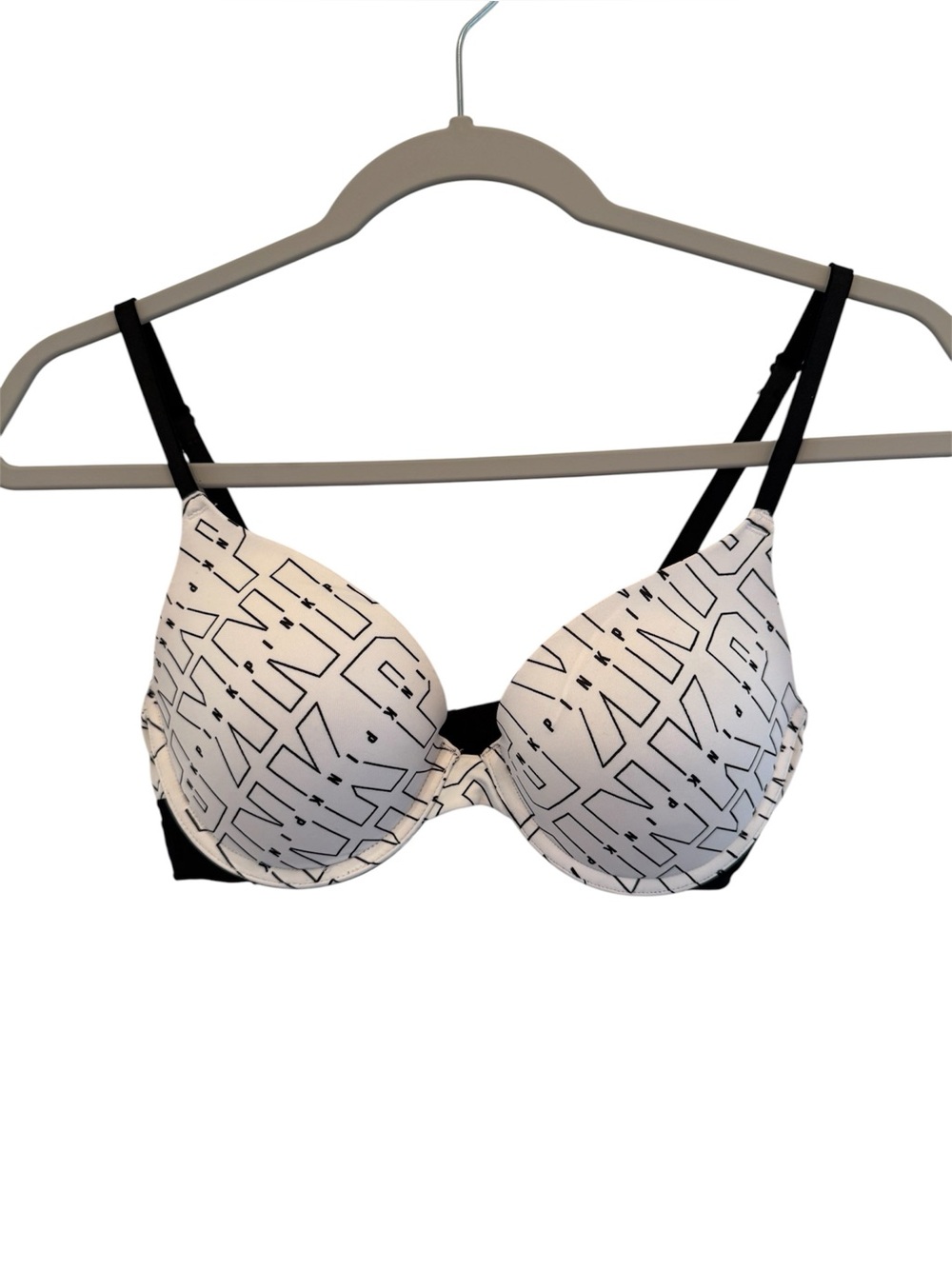 Victoria’s Secret PINK Wear Everywhere Black & White Patterned Logo T-Shirt Bra